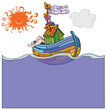 Vector: Cartoon hippie girl on boat. Cartoon hippie girl on boat.