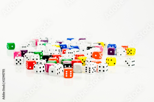 Photo: lots of dice on white lots of dice on white