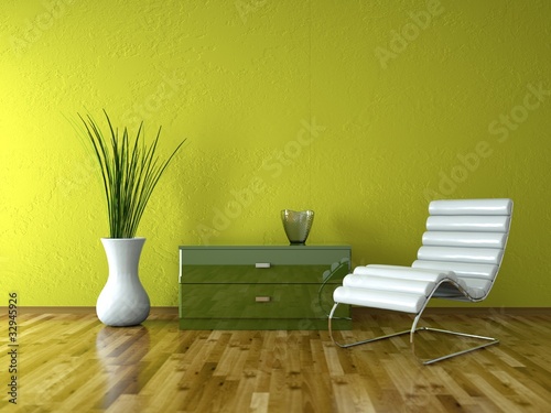 Illustration: Wohndesign - Ledersessel vor grüner Wand Wohndesign - Ledersessel vor grüner Wand