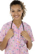 Attractive Young Black Nurse Smiling Over White