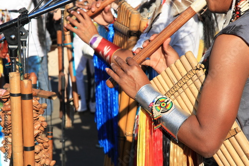 Photo: Native South American tribal group from Ecuador play music Native South American tribal group from Ecuador play music