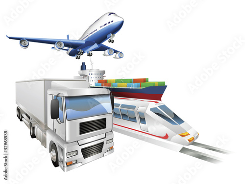 Vektor: Logistics concept airplane truck train cargo ship Logistics concept airplane truck train cargo ship