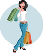 A beautiful cartoon girl holding shopping bags A beautiful cartoon girl holding shopping bags