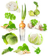Green vegetables background. Set of fresh green vegetables