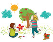 due bambine disegnano sul muro