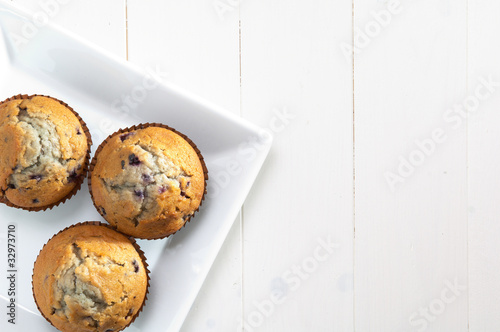 Photo: blueberry muffin on a sqare plate blueberry muffin on a sqare plate