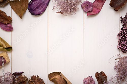 Photo: potpourri frame on wooden background potpourri frame on wooden background
