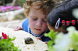 boy and girl considering the snail