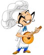 Mexican chef playing guitar.
