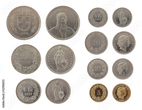 Photo: Swiss Coins Isolated on White Swiss Coins Isolated on White