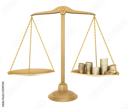 Illustration: Gold balance. Something equal with money, isolated Gold balance. Something equal with money, isolated