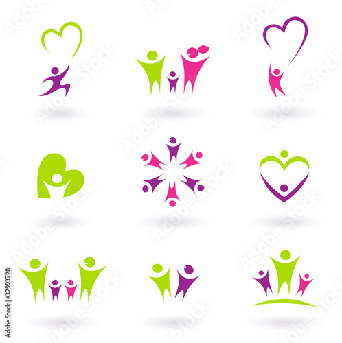 Vector: Family, relationship and people icon collection - green, pink Family, relationship and people icon collection - green, pink