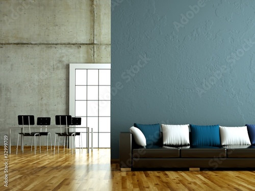 Foto: Wohndesign - graues Wohnzimmer mit Betonwand Wohndesign - graues Wohnzimmer mit Betonwand