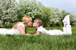 girl with mother in spring park