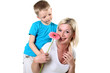 mother with son in studio