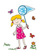Little girl chasing butterflies
