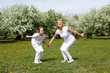 girl with mother in spring park