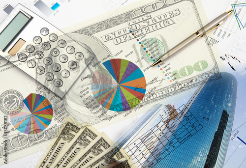 Photo: Collage of various business elements. Collage of various business elements.