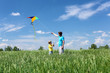 father with son in summer with kite