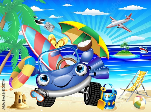 Vector: Auto Cartoon Vacanze e Viaggi-Cartoon Car Beach Background Auto Cartoon Vacanze e Viaggi-Cartoon Car Beach Background