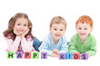 Three happy children with kids blocks Three happy children with kids blocks