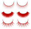set of red eyelashes isolated on white background