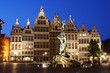 night scene: sculpture of Brabo at the main square of Antwerp