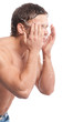 Young man wash face
