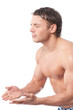 Young man wash face