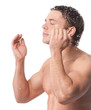 Young man wash face