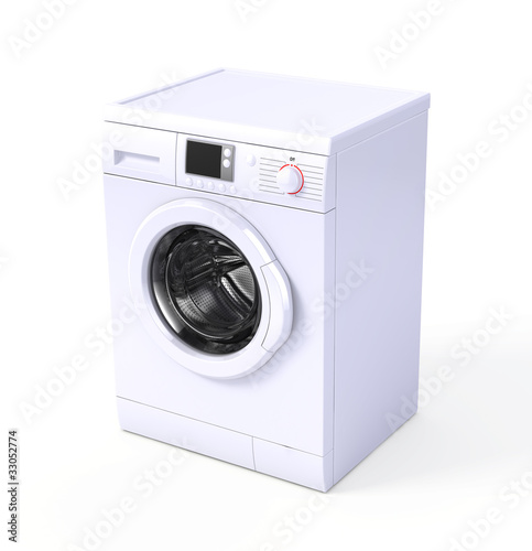 Illustration: Washing machine isolated over white - 3d render Washing machine isolated over white - 3d render