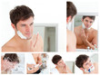 Photo: Collage of a young man shaving Collage of a young man shaving