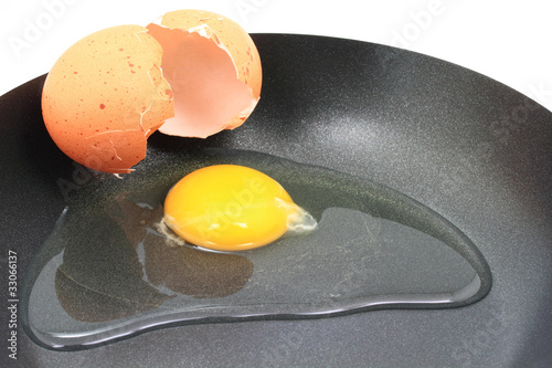 Photo: Organic raw egg ready to be fried close up. Organic raw egg ready to be fried close up.