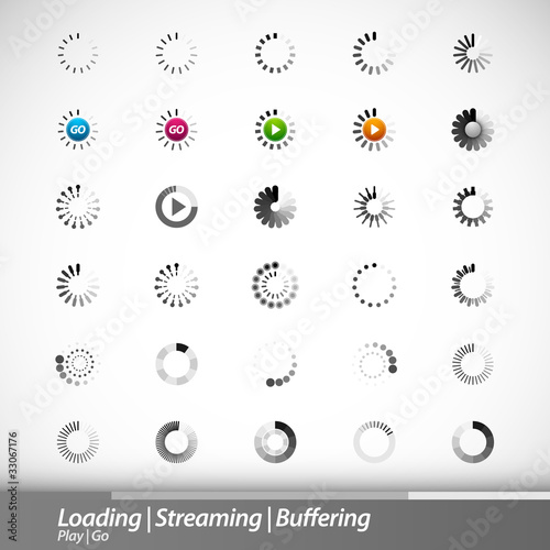 Vector: Loading, Streaming, Buffering, Play, Go Icons Loading, Streaming, Buffering, Play, Go Icons