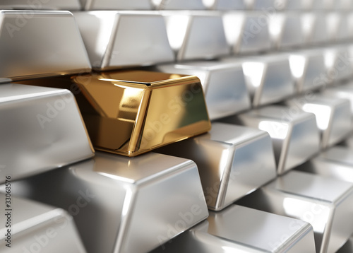 Illustration: Silver ingots with one golden Silver ingots with one golden