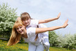 girl with mother in spring park