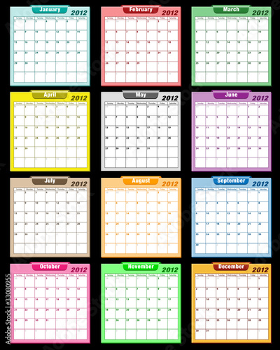 Vector: Calendar 2012 assorted colors Calendar 2012 assorted colors