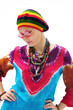 Beautiful young woman wearing rastafarian hat