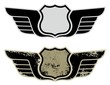 Vector illustration of a blank highway road sign with wings.