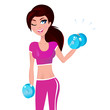 Beautiful brunette fit woman exercising with weights