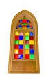 Decorated with stained glass windows. Decorated with stained glass windows.