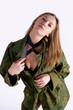 Woman with knife on white Woman with knife on white