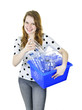 Photo: Young woman with recycling box Young woman with recycling box