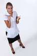 Full length shot of a waitress with an order pad