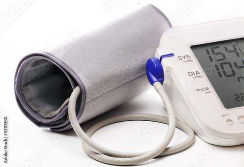 Photo: Blood pressure meter showinh high BP 154/104 Blood pressure meter showinh high BP 154/104