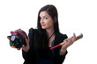 woman coinbank hammer