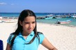 latin teen tourist girl in caribbean Mexico beach