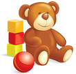 Toys - Teddy bear, cubes, ball. Vector illustration Toys - Teddy bear, cubes, ball. Vector illustration