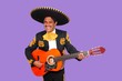 Charro Mariachi singing playing guitar on purple
