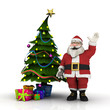 Cartoon Weihnachtsmann und Weihnachtsbaum mit Geschenken